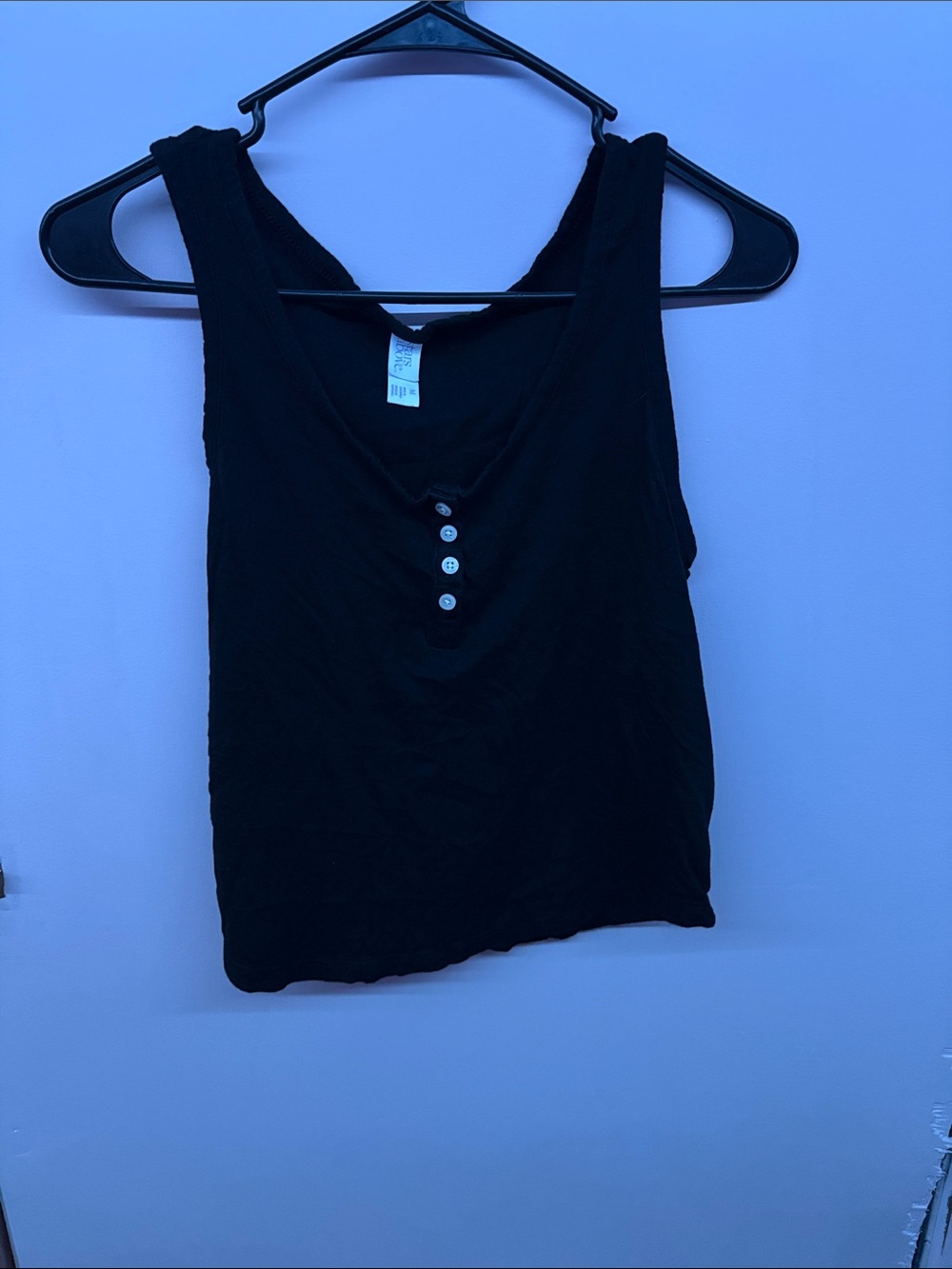 stars above Black Henley Tank Top with Button Placket